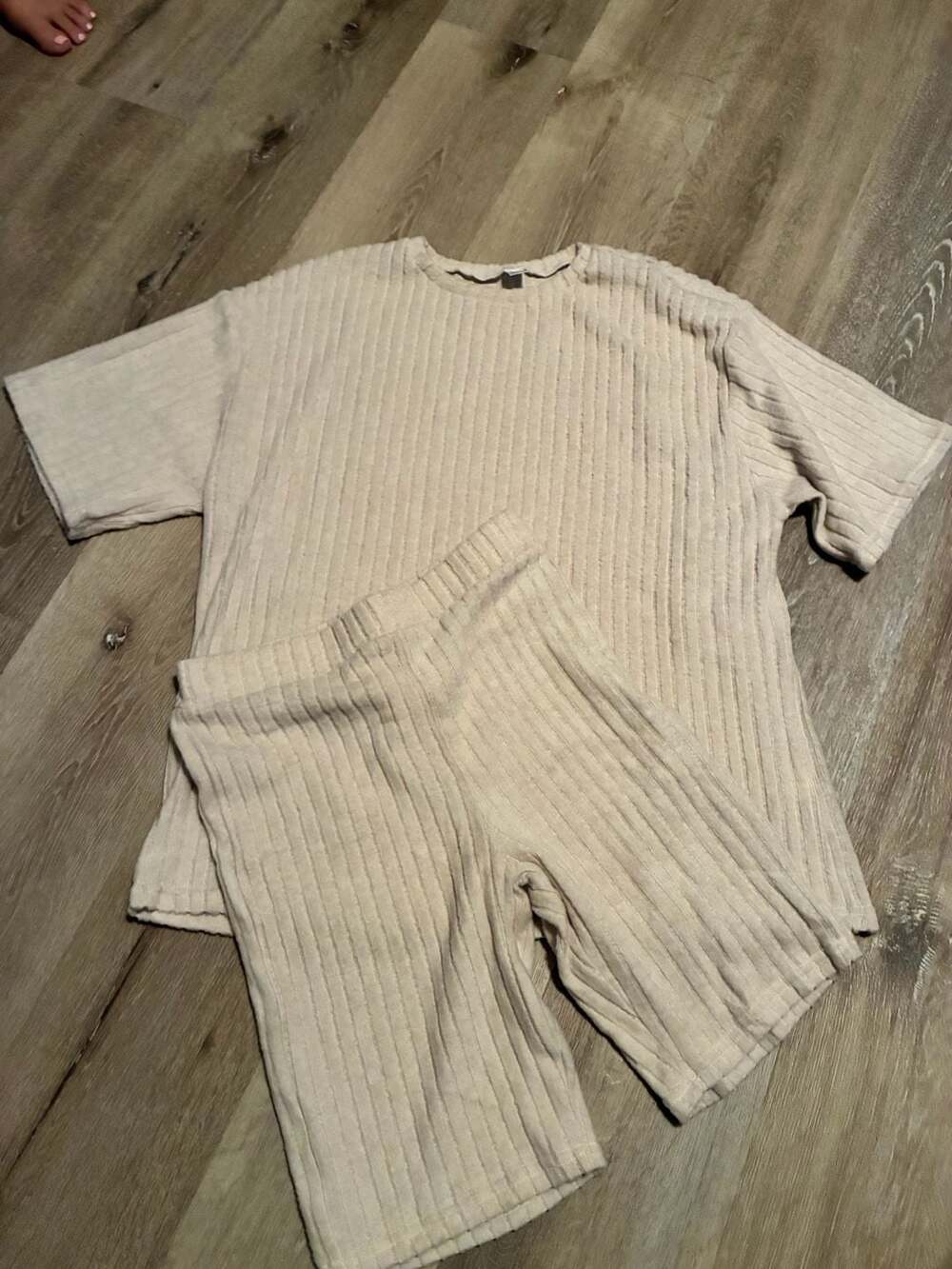 Joocy Babi Ribbed Knit Short Sleeve Top and Biker Shorts Lounge Set
